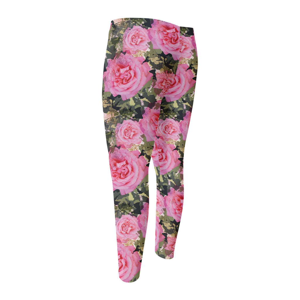 Military Camouflage Flower Pattern Print Men's Compression Pants