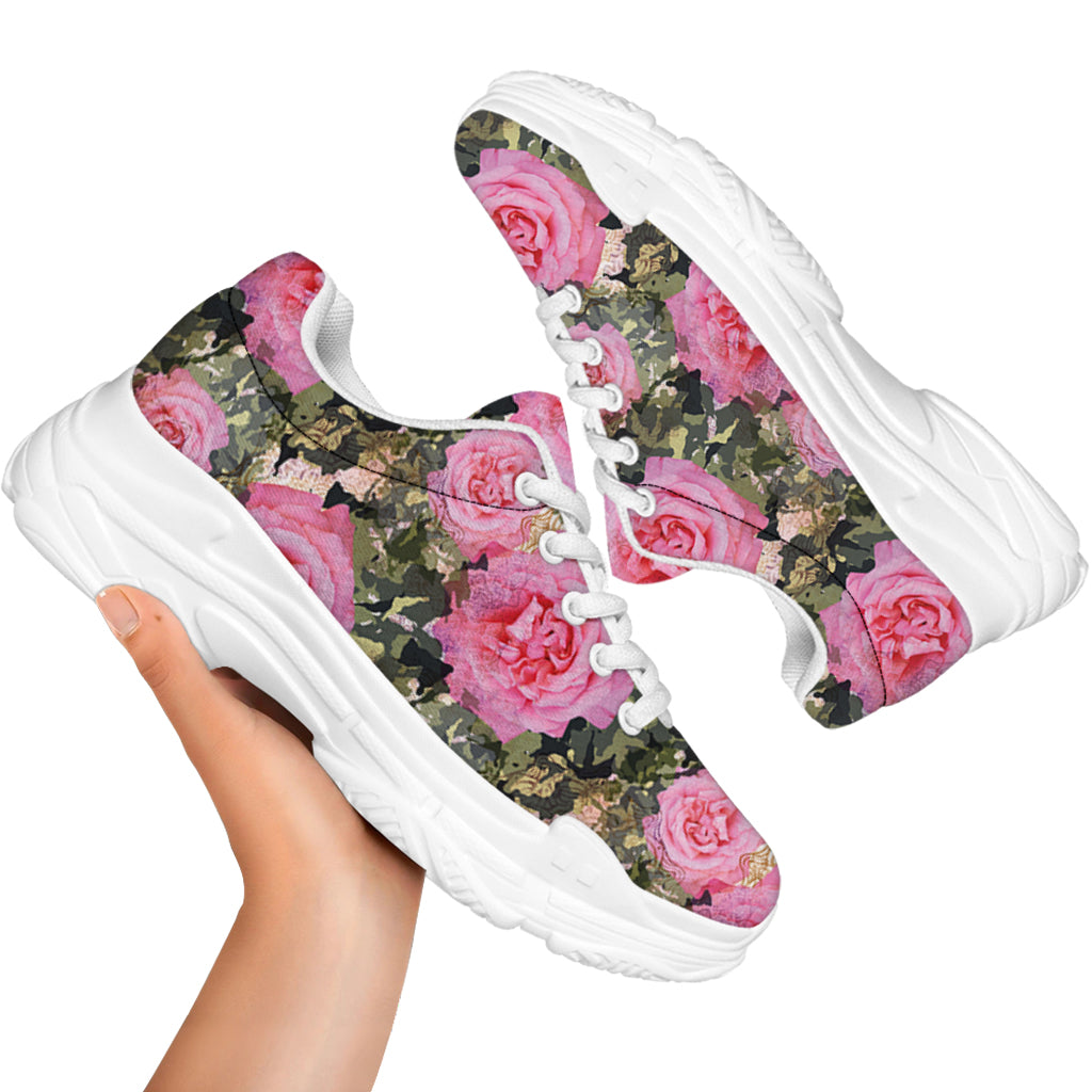 Military Camouflage Flower Pattern Print White Chunky Shoes
