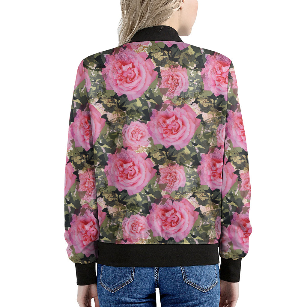 Military Camouflage Flower Pattern Print Women's Bomber Jacket