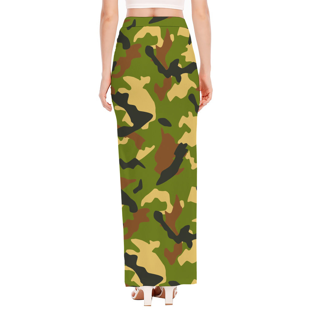 Military Camouflage Print High Slit Maxi Skirt