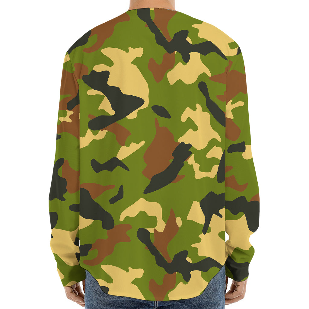 Military Camouflage Print Long Sleeve Baseball Jersey