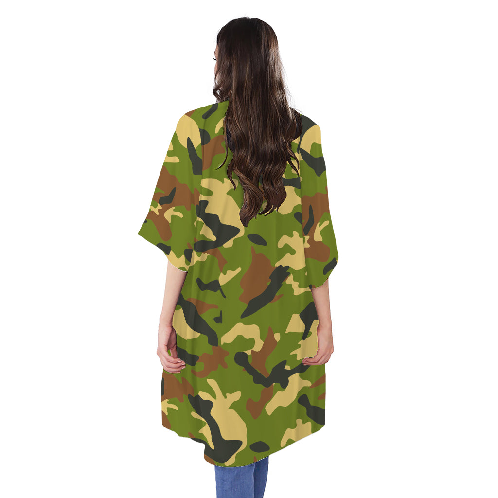 Military Camouflage Print Open Front Beach Cover Up