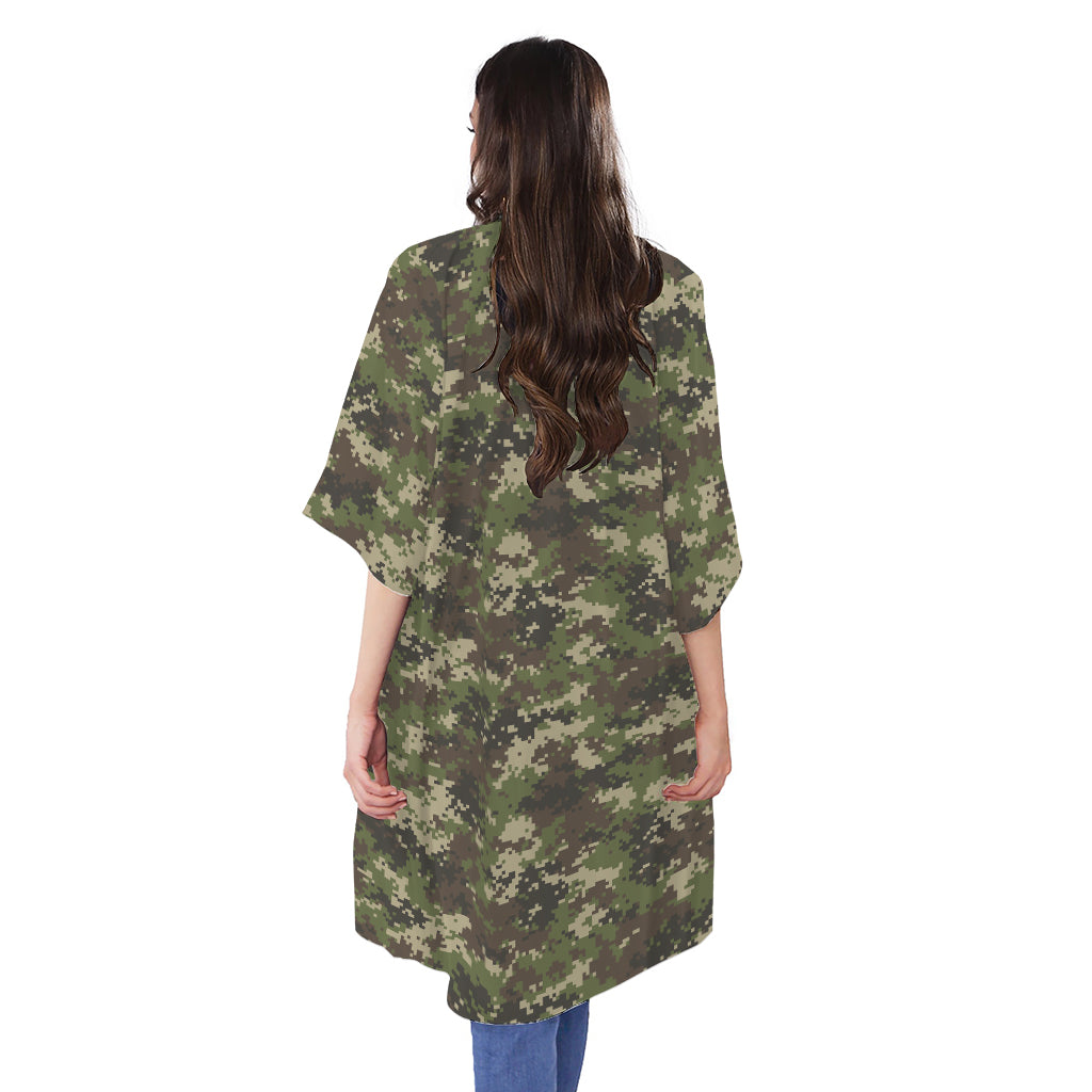 Military Digital Camo Pattern Print Open Front Beach Cover Up