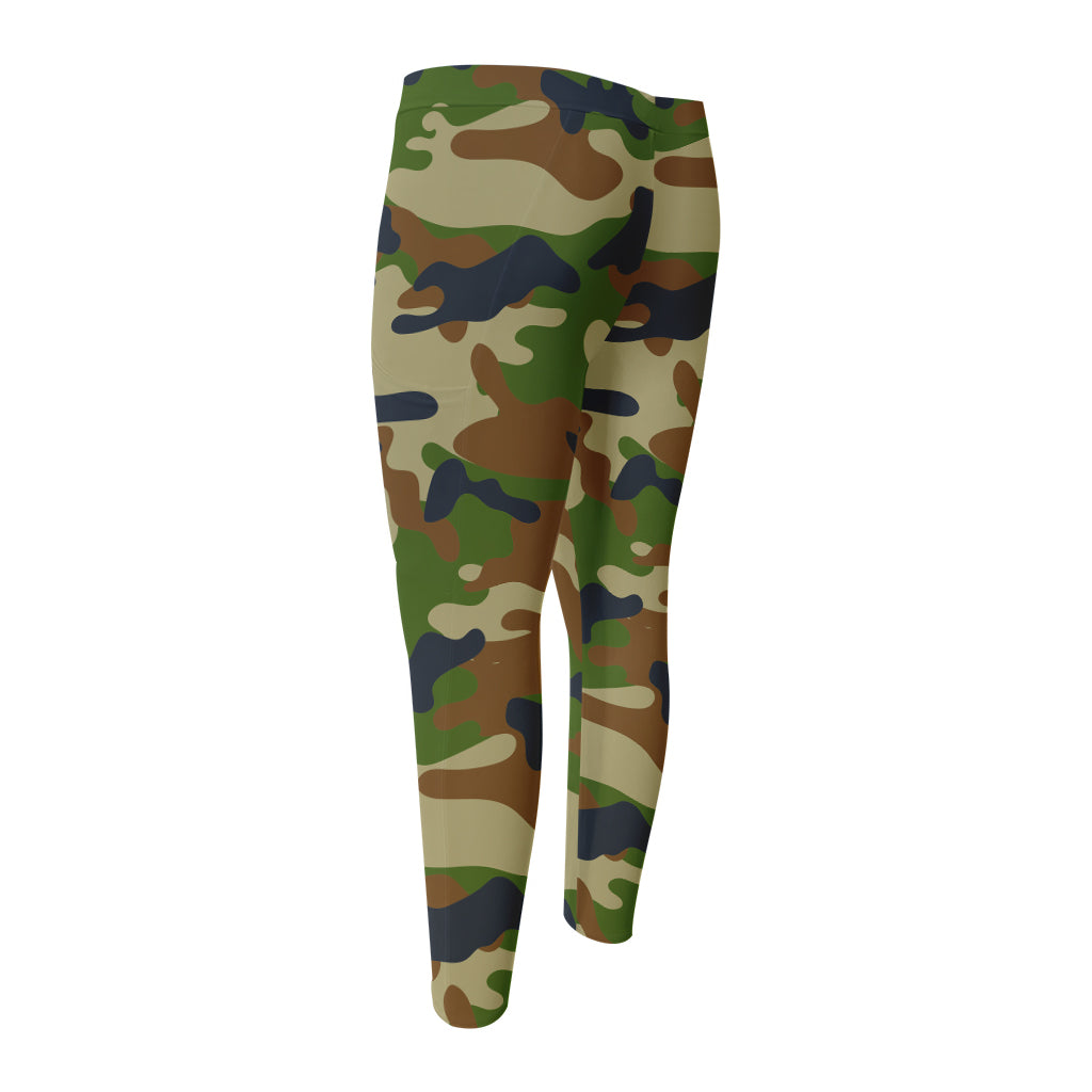 Military Green Camouflage Print Men's Compression Pants