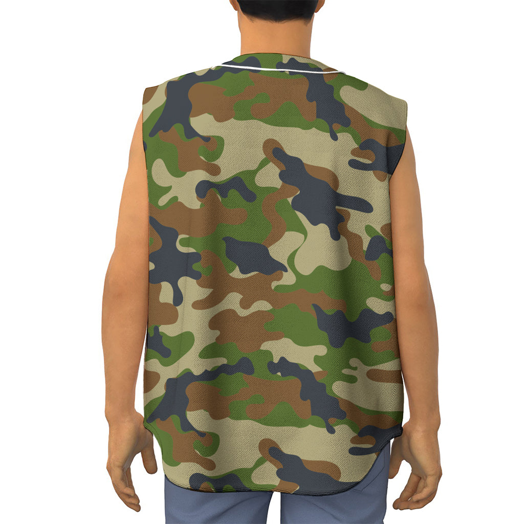 Military Green Camouflage Print Sleeveless Baseball Jersey