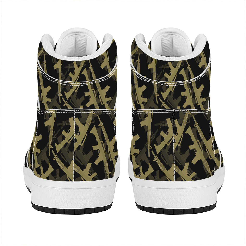 Military Guns Pattern Print High Top Leather Sneakers