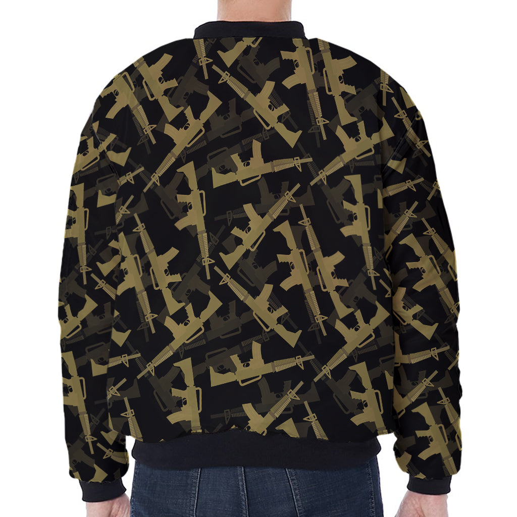 Military Guns Pattern Print Zip Sleeve Bomber Jacket