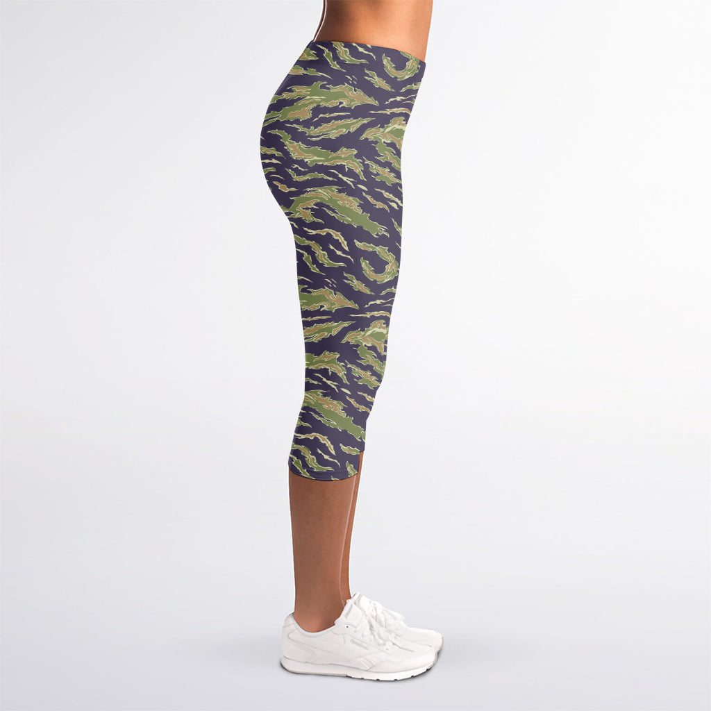 Military Tiger Stripe Camouflage Print Women's Capri Leggings