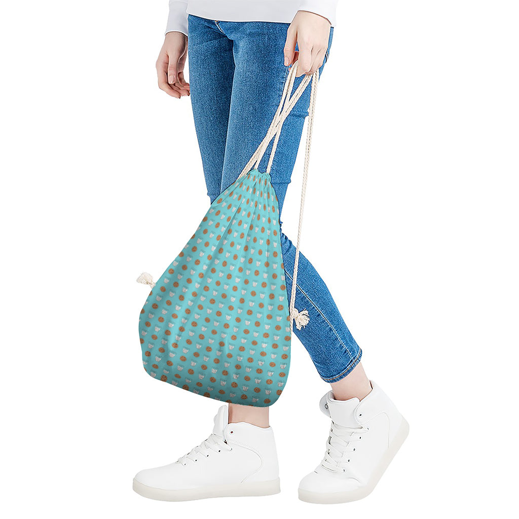 Milk And Cookies Pattern Print Drawstring Bag