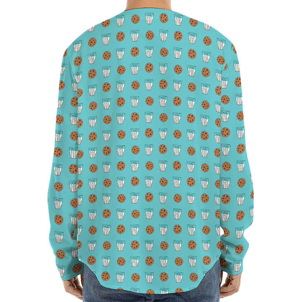 Milk And Cookies Pattern Print Long Sleeve Baseball Jersey