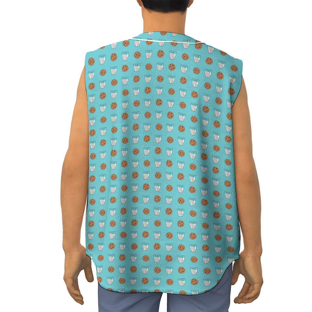 Milk And Cookies Pattern Print Sleeveless Baseball Jersey