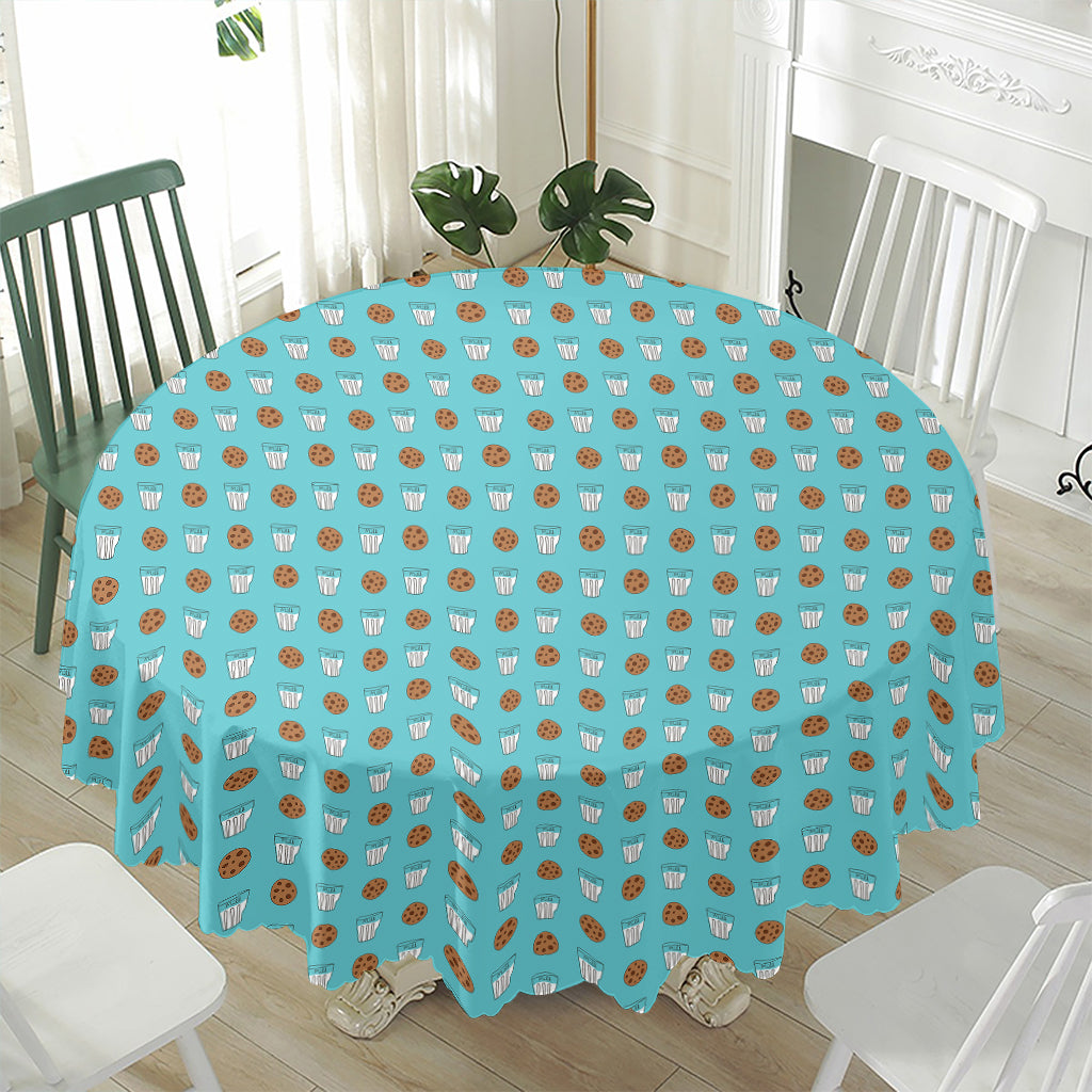 Milk And Cookies Pattern Print Waterproof Round Tablecloth