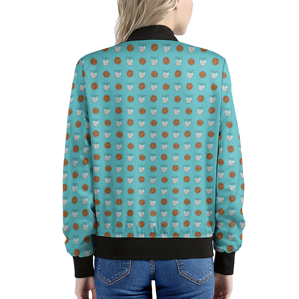 Milk And Cookies Pattern Print Women's Bomber Jacket