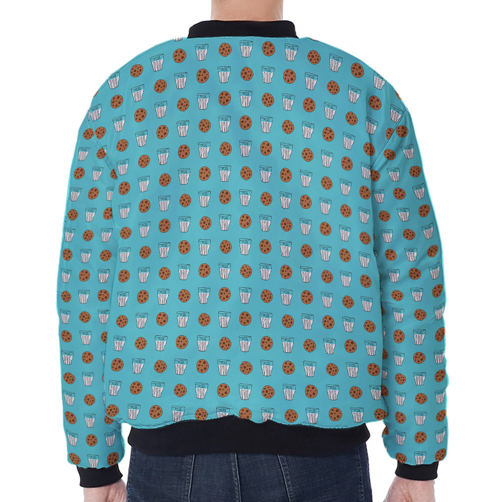 Milk And Cookies Pattern Print Zip Sleeve Bomber Jacket