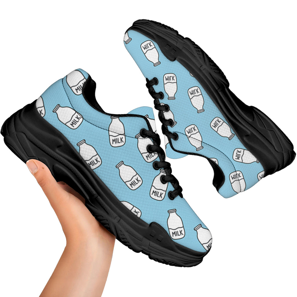 Milk Bottle Cartoon Pattern Print Black Chunky Shoes