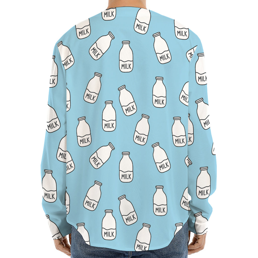 Milk Bottle Cartoon Pattern Print Long Sleeve Baseball Jersey
