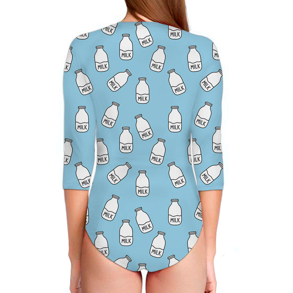 Milk Bottle Cartoon Pattern Print Long Sleeve Swimsuit