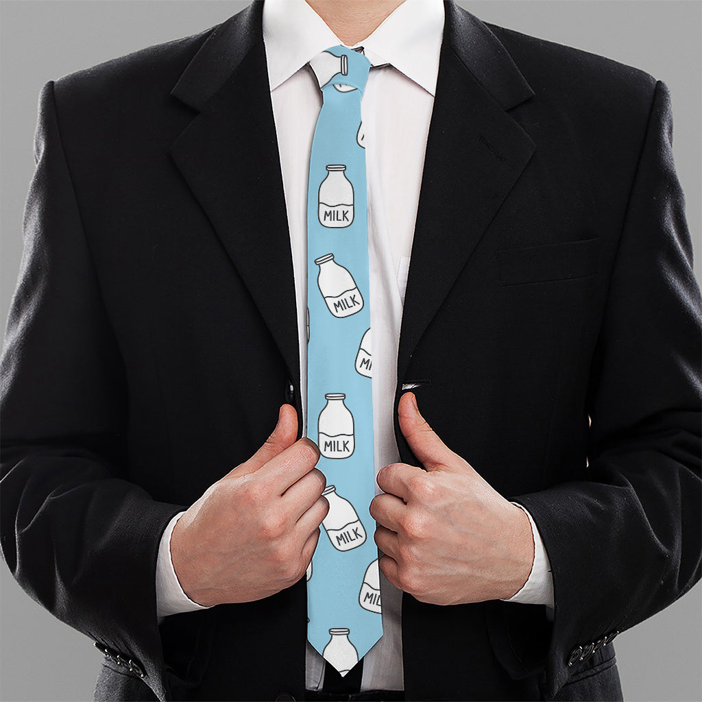 Milk Bottle Cartoon Pattern Print Necktie