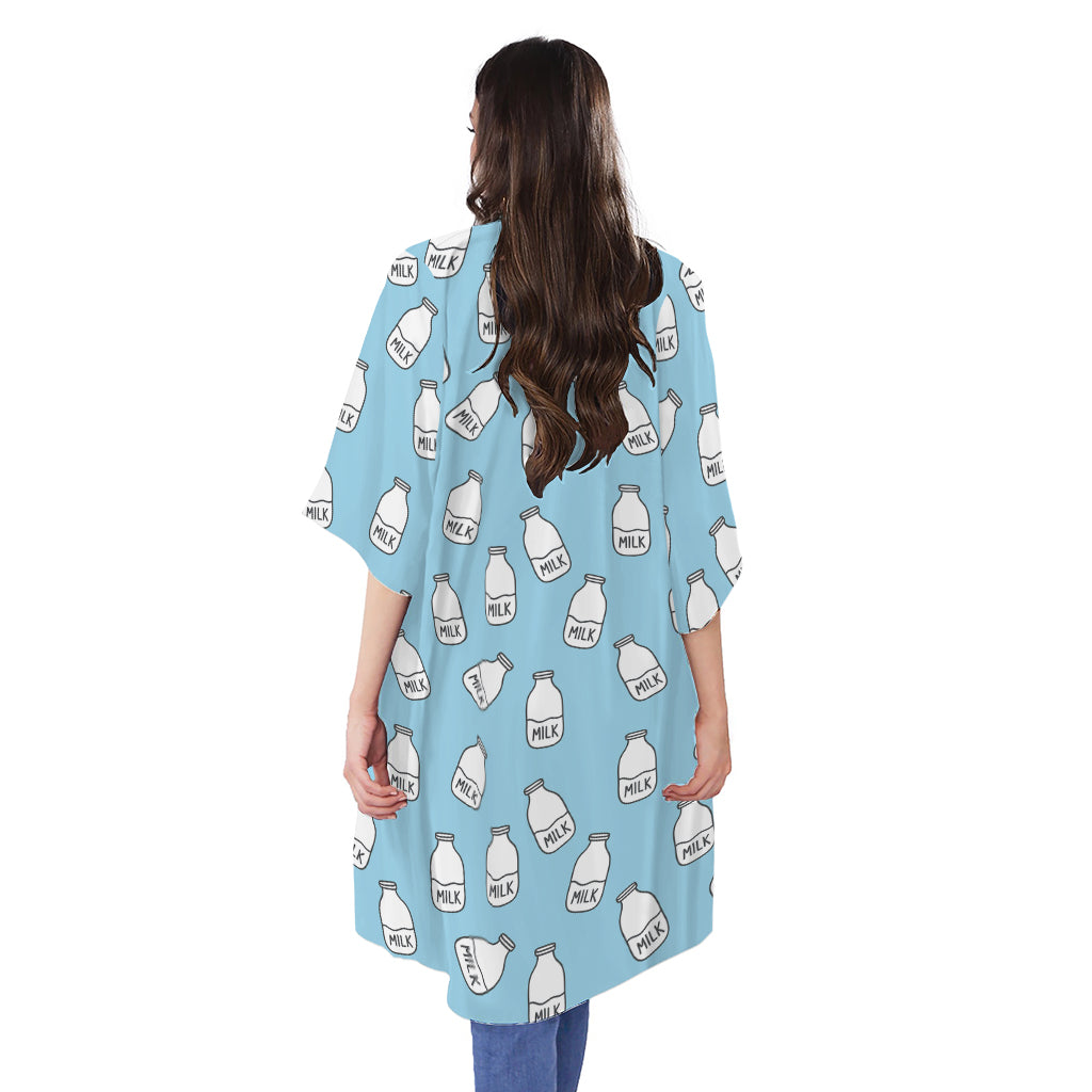 Milk Bottle Cartoon Pattern Print Open Front Beach Cover Up