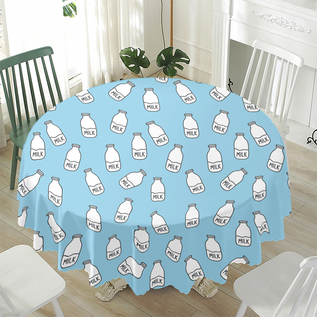 Milk Bottle Cartoon Pattern Print Waterproof Round Tablecloth