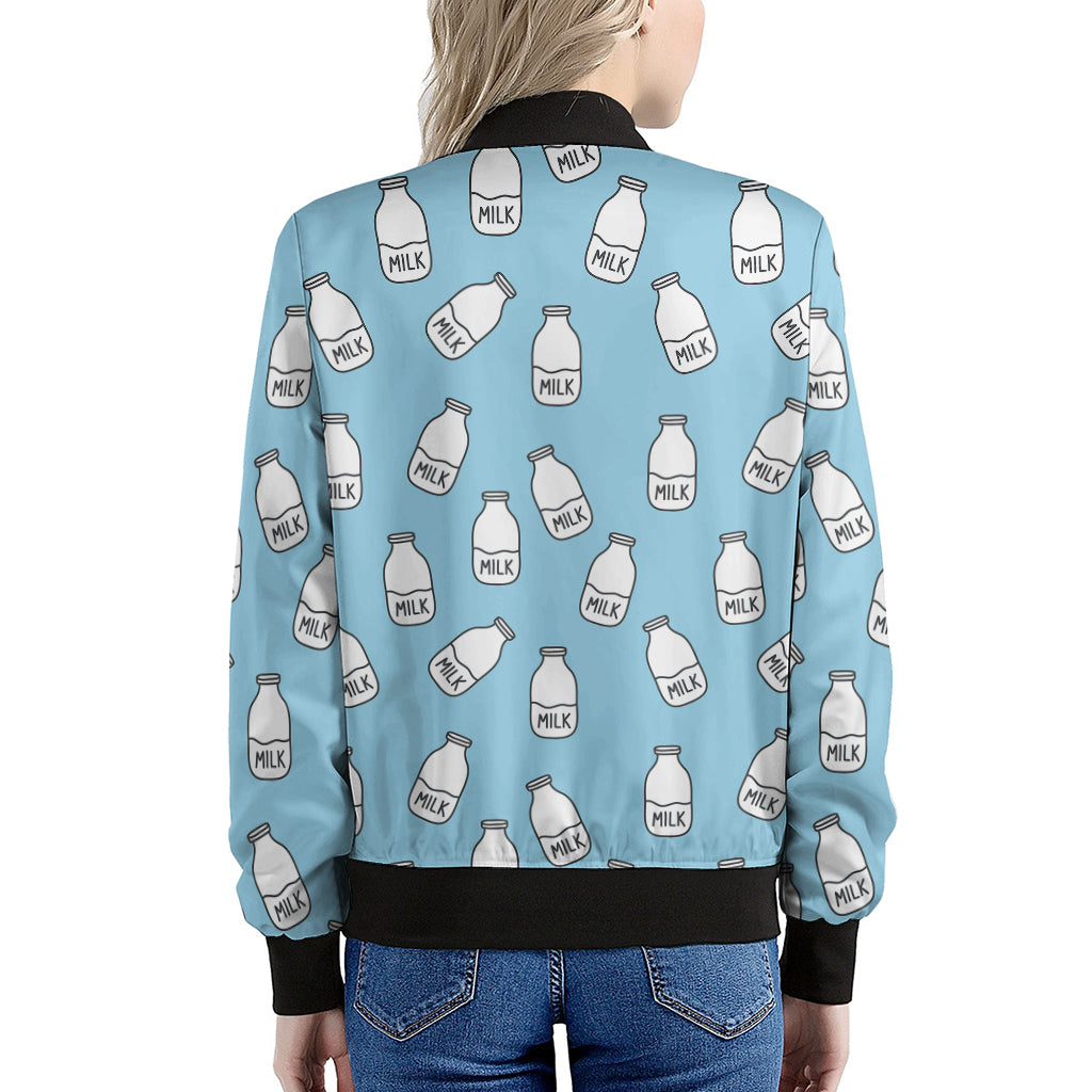 Milk Bottle Cartoon Pattern Print Women's Bomber Jacket