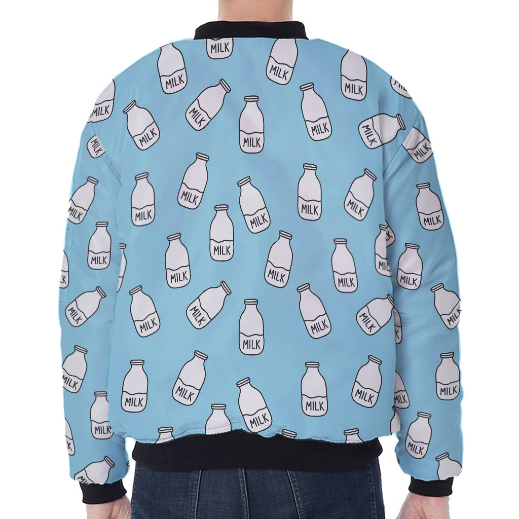 Milk Bottle Cartoon Pattern Print Zip Sleeve Bomber Jacket