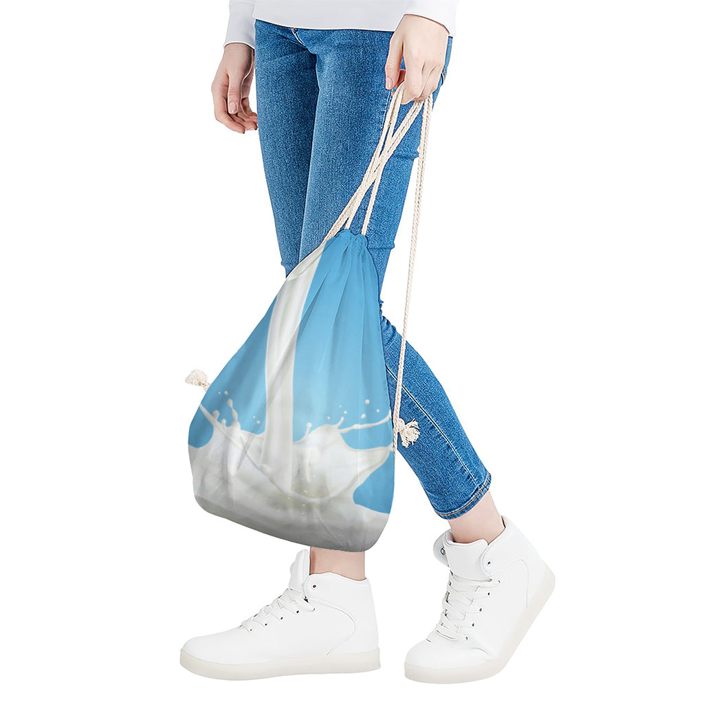 Milk Splash Print Drawstring Bag