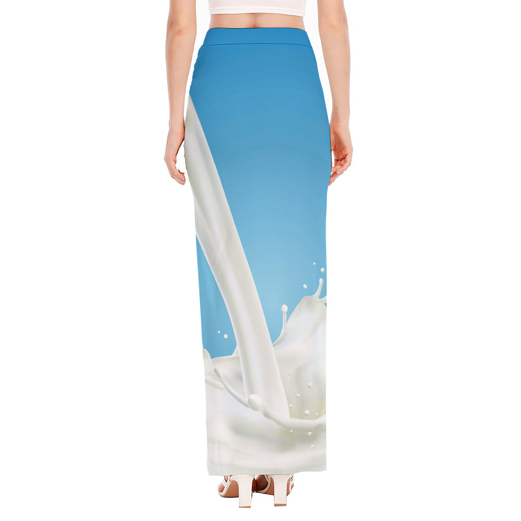 Milk Splash Print High Slit Maxi Skirt