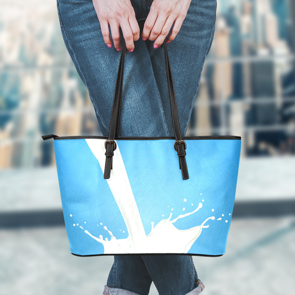 Milk Splash Print Leather Tote Bag