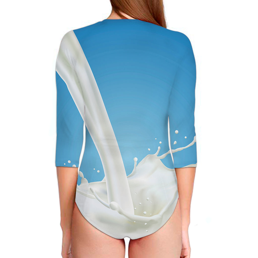 Milk Splash Print Long Sleeve Swimsuit