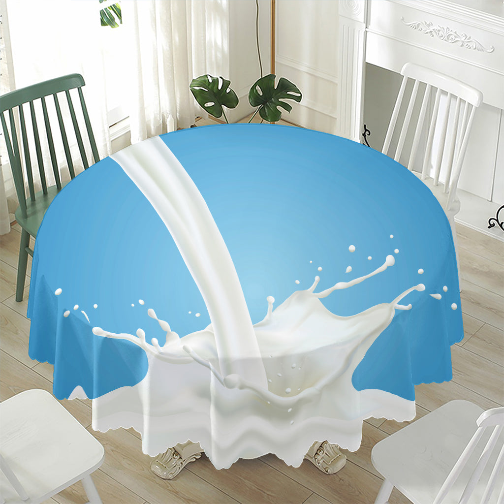 Milk Splash Print Waterproof Round Tablecloth