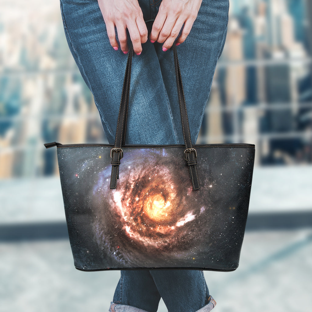 Milky Way Universe Print Leather Tote Bag