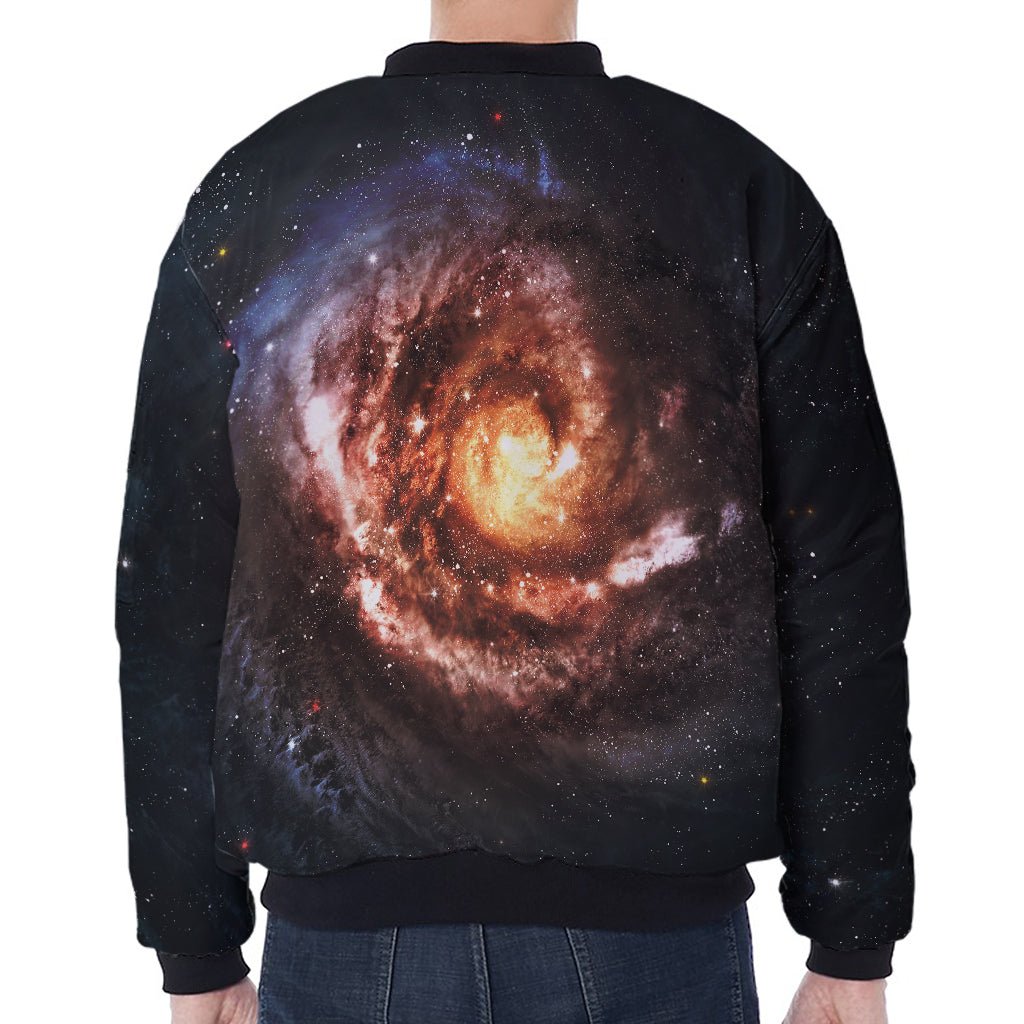 Milky Way Universe Print Zip Sleeve Bomber Jacket