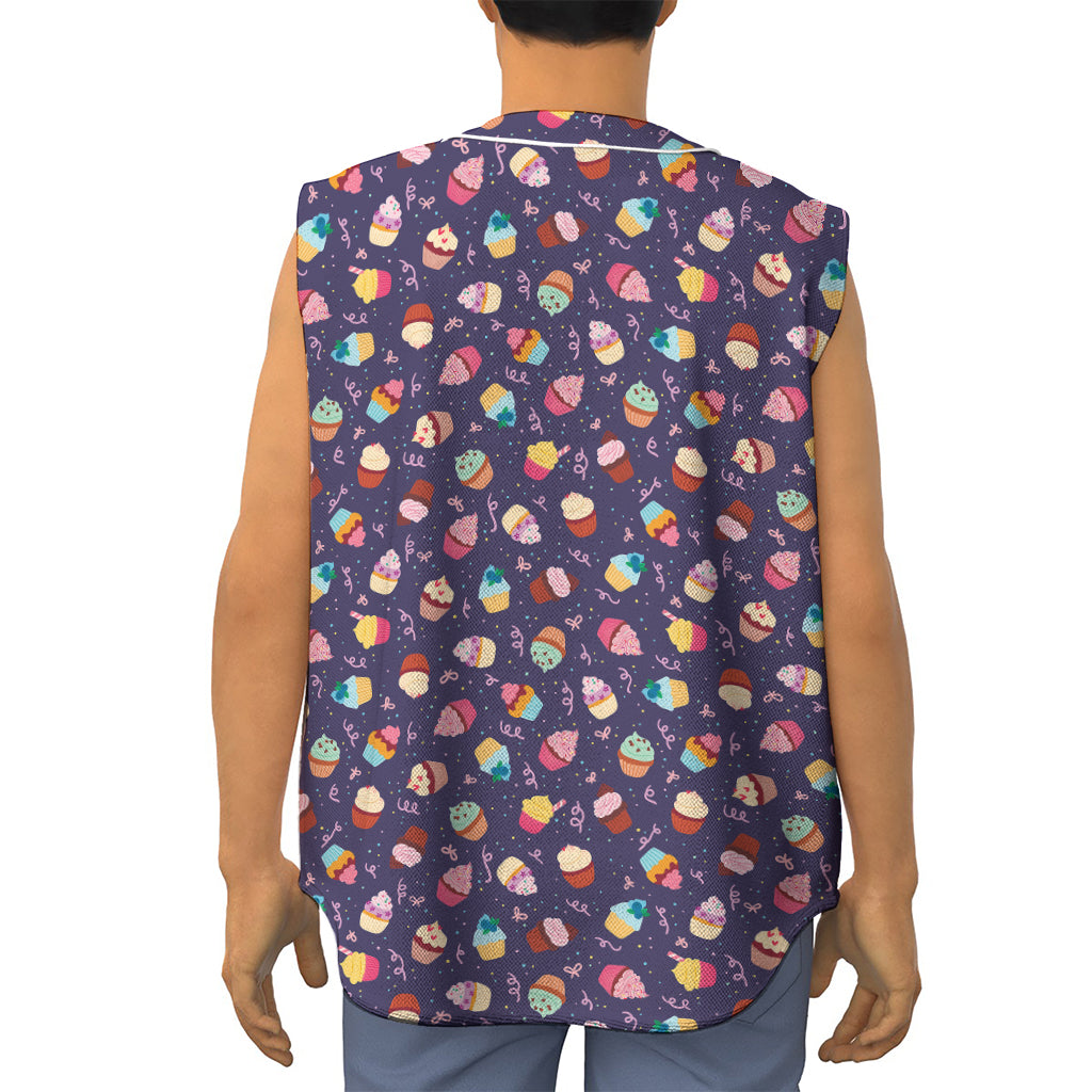 Mini Cupcake Pattern Print Sleeveless Baseball Jersey