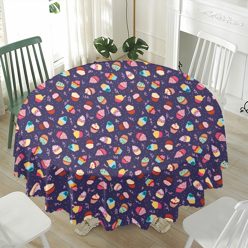 Mini Cupcake Pattern Print Waterproof Round Tablecloth