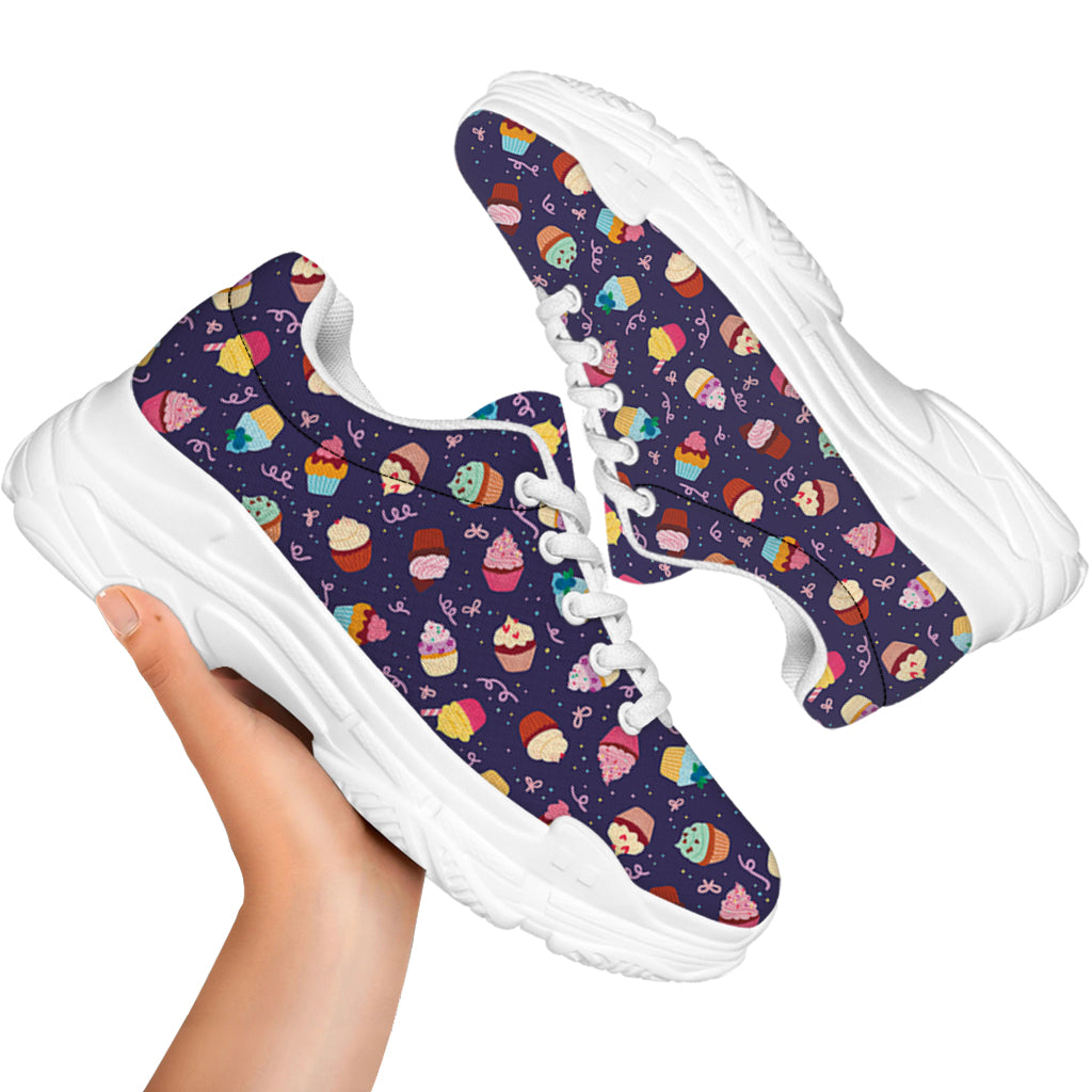 Mini Cupcake Pattern Print White Chunky Shoes