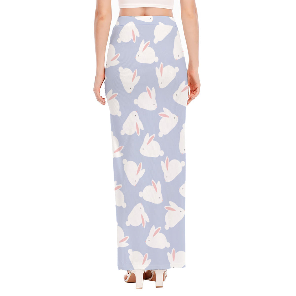 Mini Rabbit Pattern Print High Slit Maxi Skirt