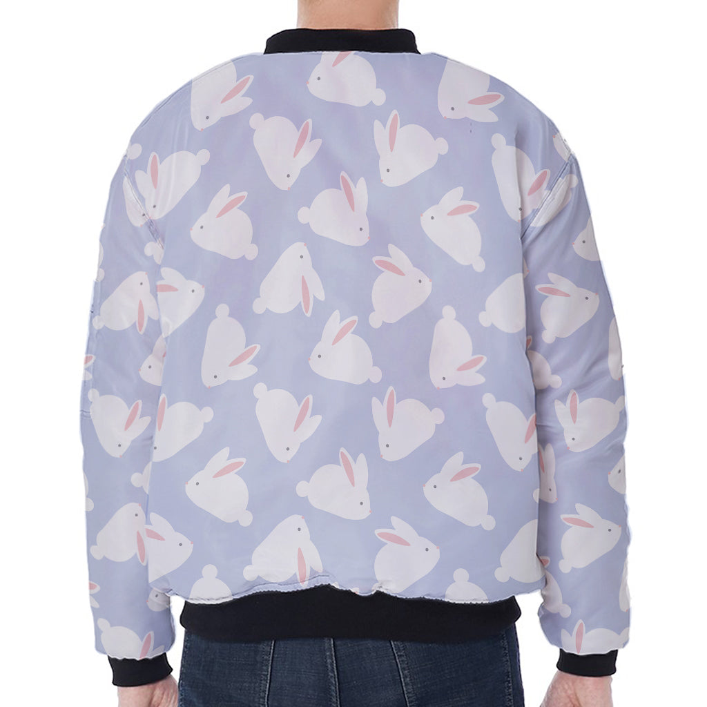 Mini Rabbit Pattern Print Zip Sleeve Bomber Jacket