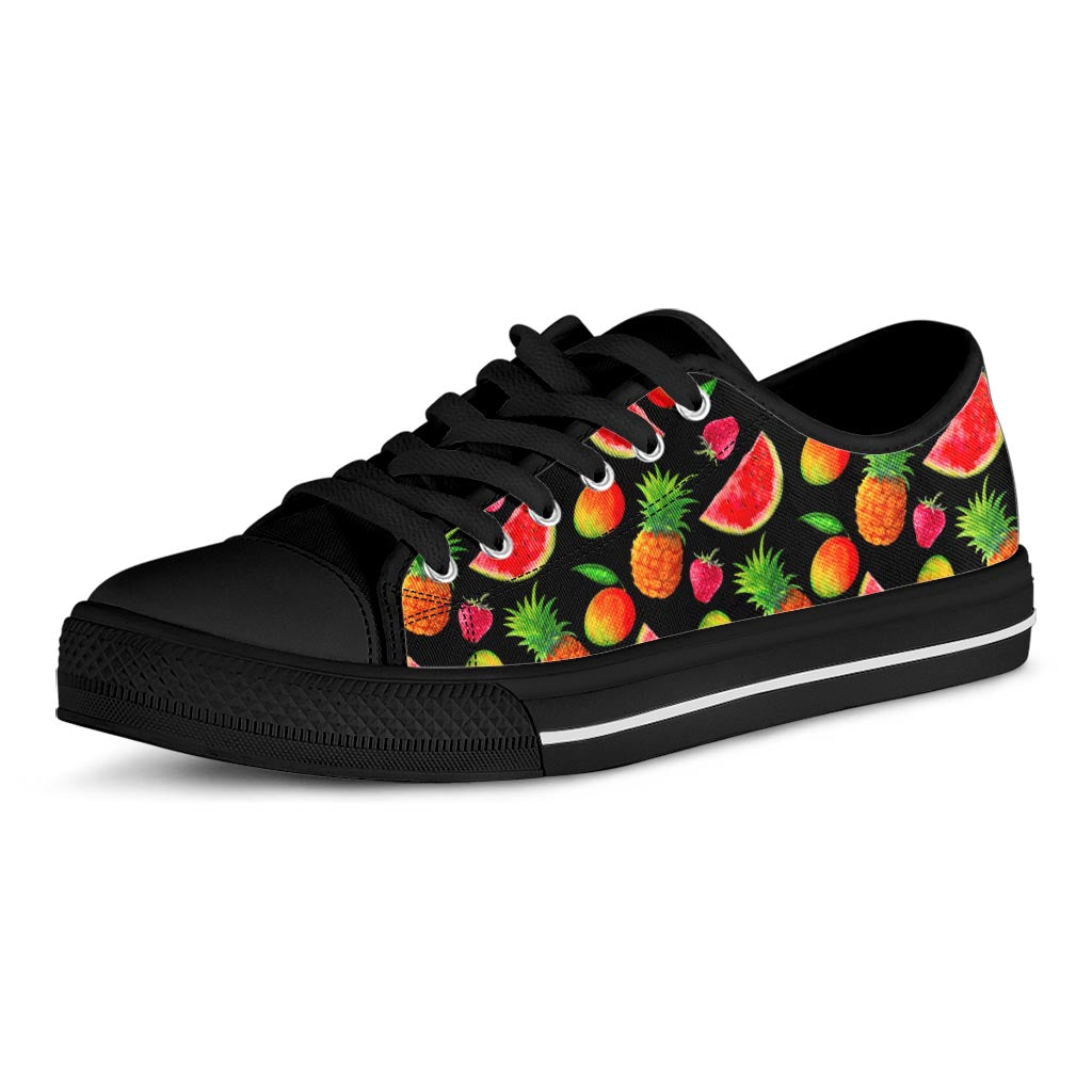 Mix Fruit Pineapple Pattern Print Black Low Top Sneakers