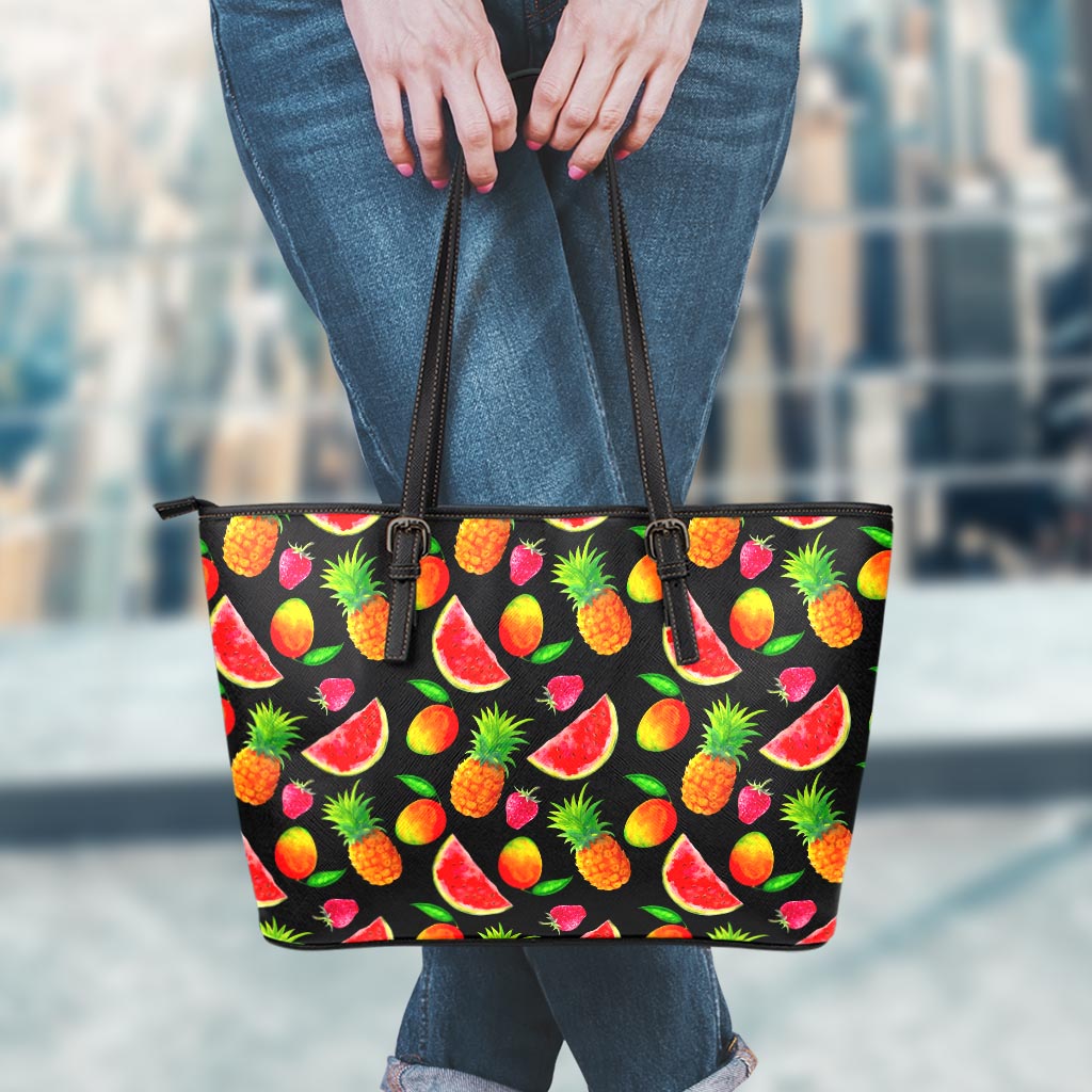 Mix Fruit Pineapple Pattern Print Leather Tote Bag
