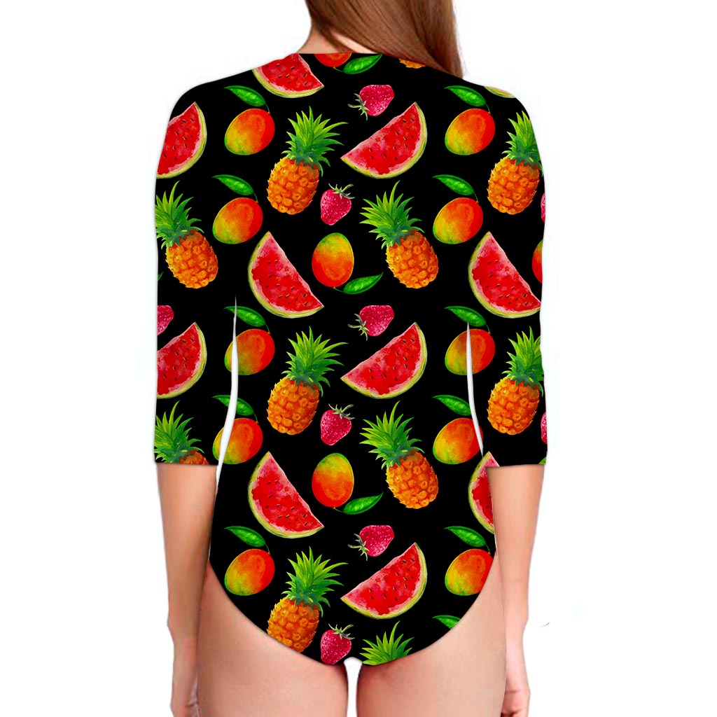 Mix Fruit Pineapple Pattern Print Long Sleeve Swimsuit