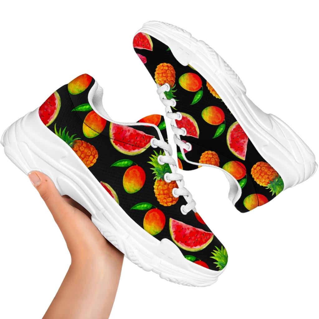 Mix Fruit Pineapple Pattern Print White Chunky Shoes