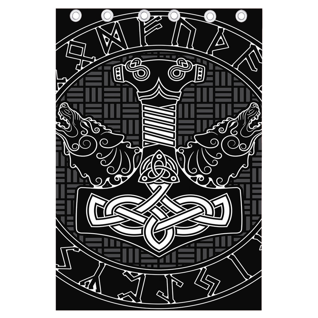 Mjolnir And Scandinavian Runes Print Curtain