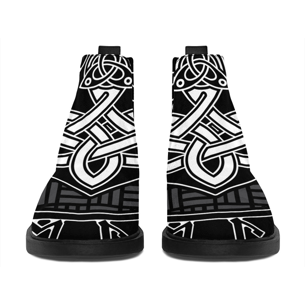 Mjolnir And Scandinavian Runes Print Flat Ankle Boots