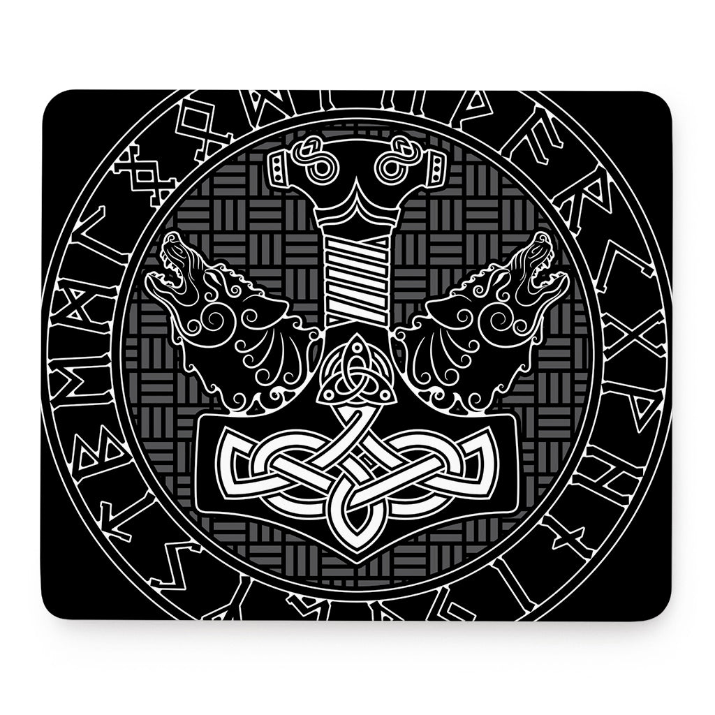 Mjolnir And Scandinavian Runes Print Mouse Pad