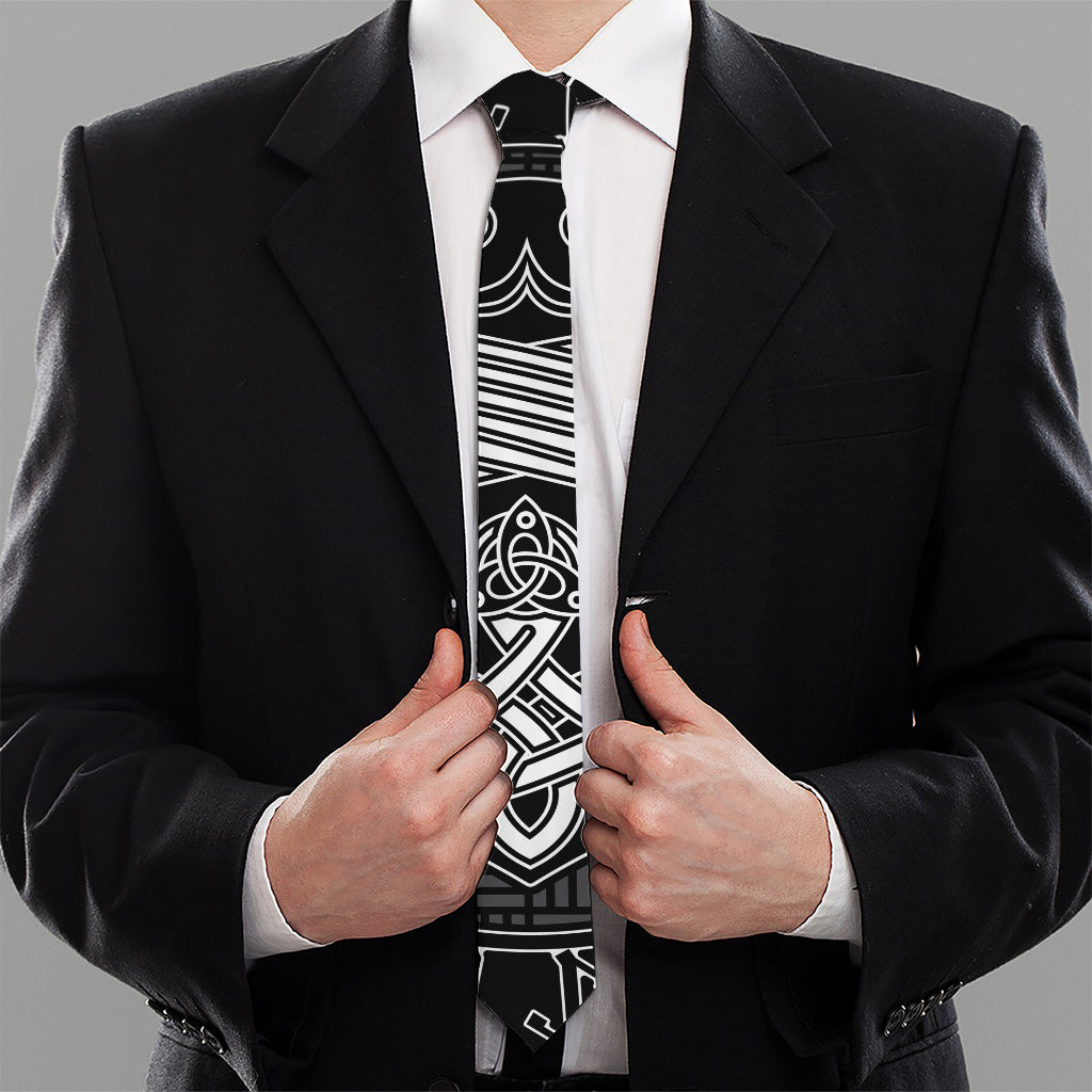 Mjolnir And Scandinavian Runes Print Necktie