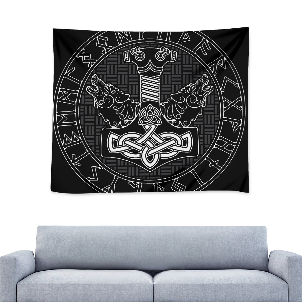 Mjolnir And Scandinavian Runes Print Tapestry