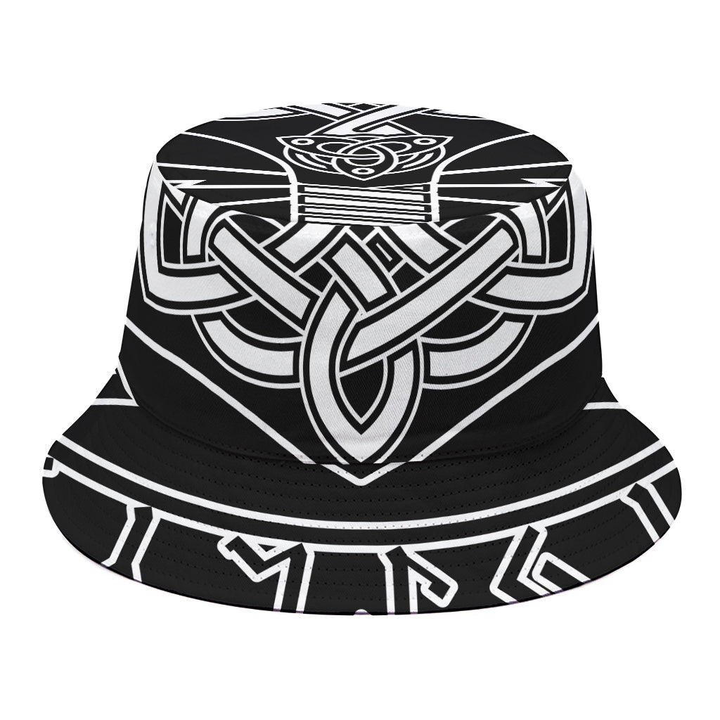 Mjolnir And Younger Futhark Print Bucket Hat