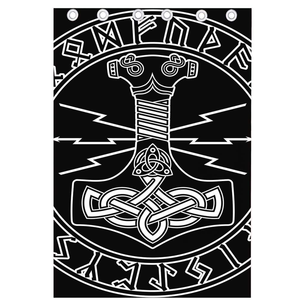 Mjolnir And Younger Futhark Print Curtain