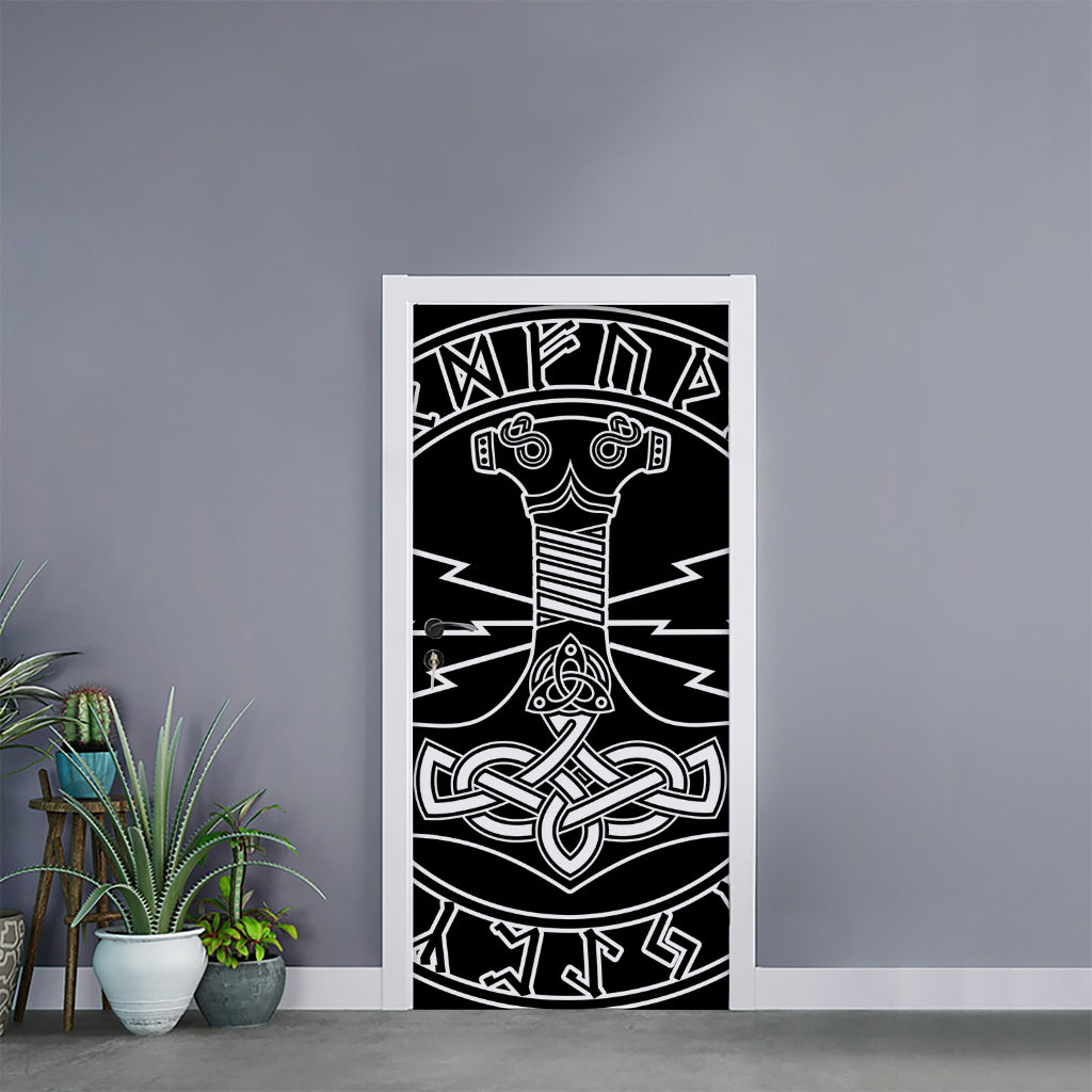 Mjolnir And Younger Futhark Print Door Sticker